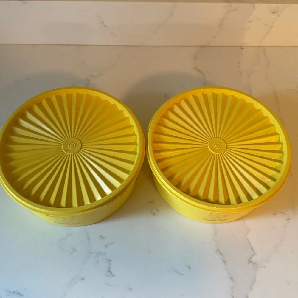 Vintage YellowTupperware Servalier Set of 2